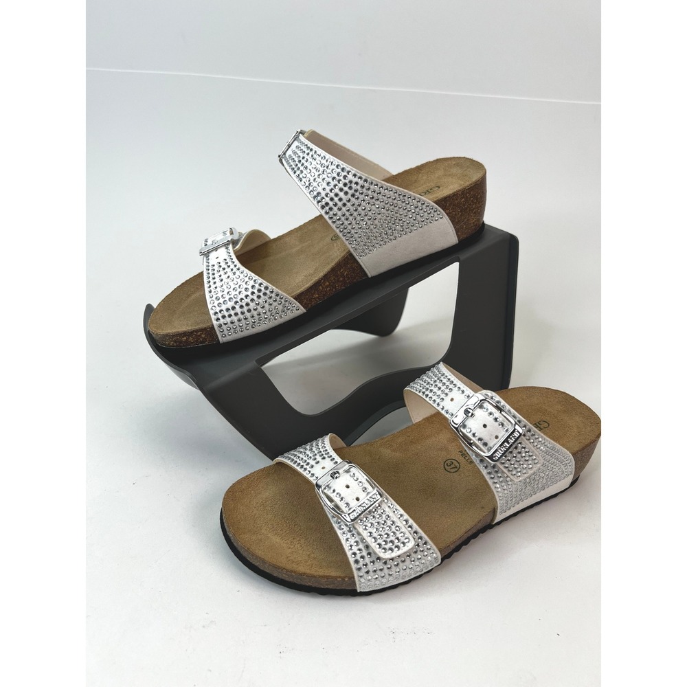 Grunland Rhinestone Embellished White Buckle Sandals Size 37 EU ~ US‎ 6.5-7